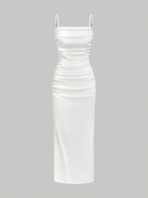 Biała jeansowa sukienka ramiączka (L)