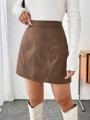 Brązowa spódnica imitacja skóry (XL)