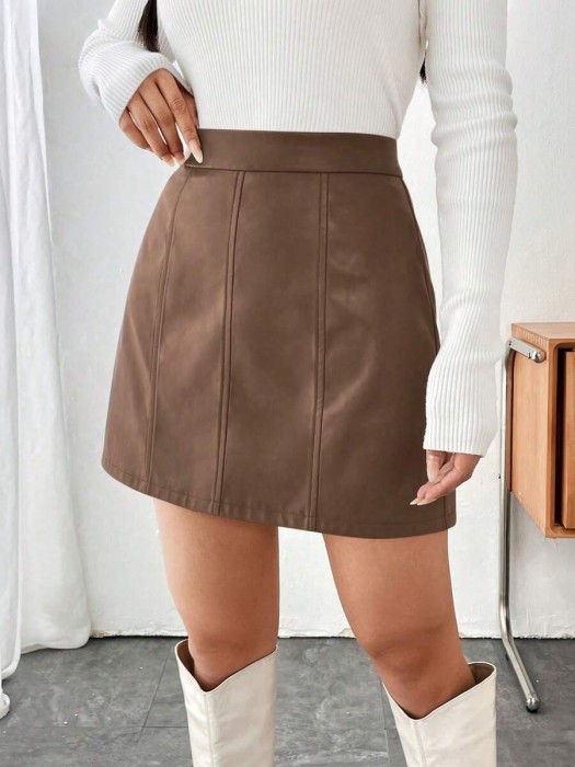 Brązowa spódnica imitacja skóry (XL)
