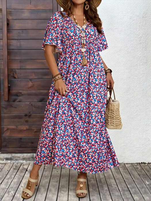 Kolorowa sukienka v neck (1XL)