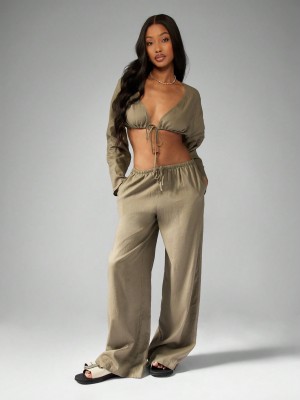 Dwuczęściowy komplet khaki len (XL)