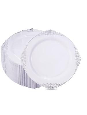 Białe plastikowe talerze 25 sztuk