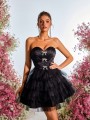 Czarna tiulowa sukienka mini kokardy (M)