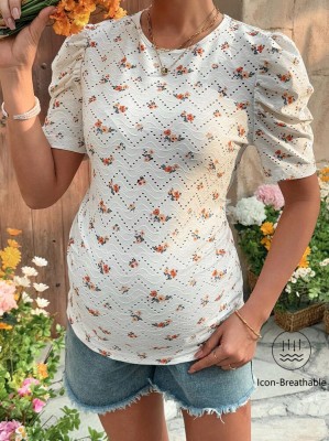 Ecru bluzka krótki rękaw wzór (2XL)