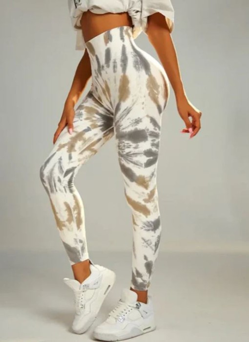 Śmietankowe legginsy tie dye (S)