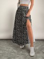 Czarna spódnica rozcięcie kwiaty (1XL)