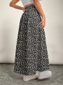 Czarna spódnica rozcięcie kwiaty (1XL)
