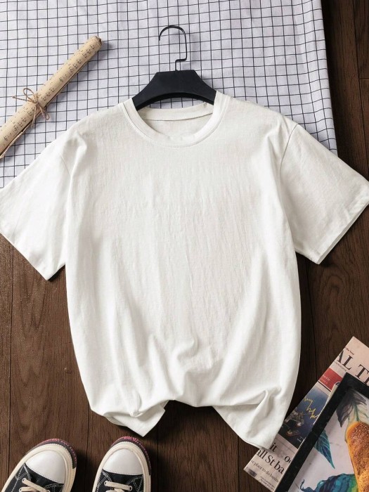 Biały bawełniany t-shirt nadruk (XL)