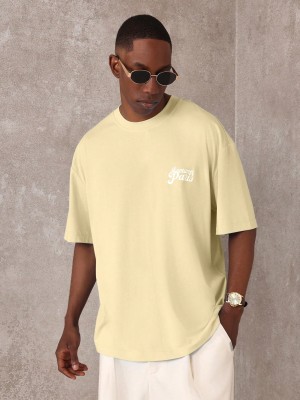 Żółty t-shirt oversize nadruk (S)
