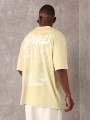 Żółty t-shirt oversize nadruk (S)