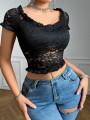 Czarny koronkowy top (M)