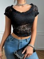 Czarny koronkowy top (M)