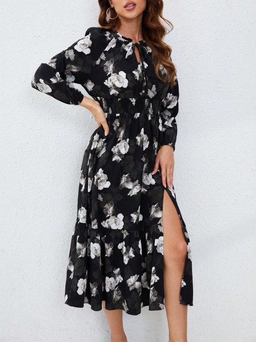 Czarna sukienka wzór kwiaty (XL)