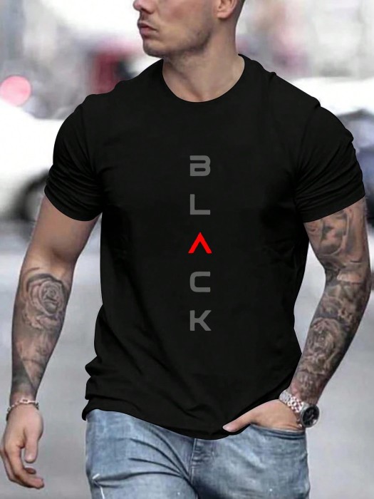 Czarny t-shirt nadruk (M)