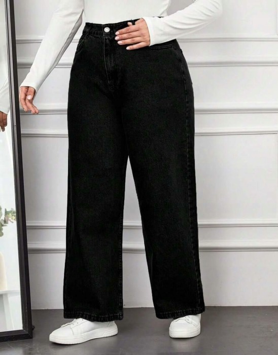Czarne proste spodnie jeansowe (2XL)