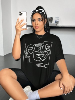 Czarna koszulka nadruk (0XL)