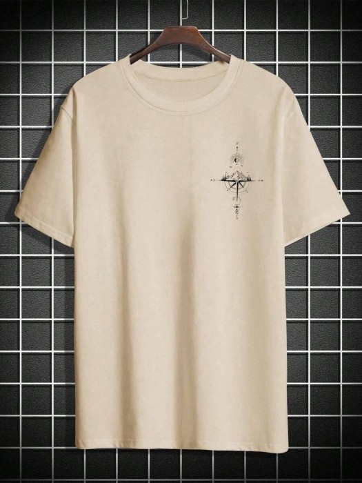 Beżowy t-shirt nadruk (XS)