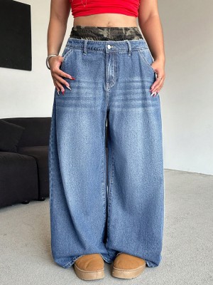 Proste jeansy podszewka moro (0XL)