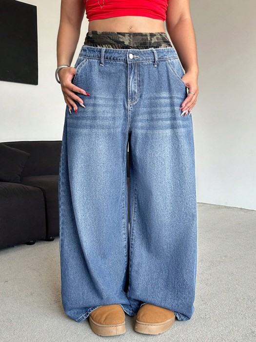 Proste jeansy podszewka moro (0XL)