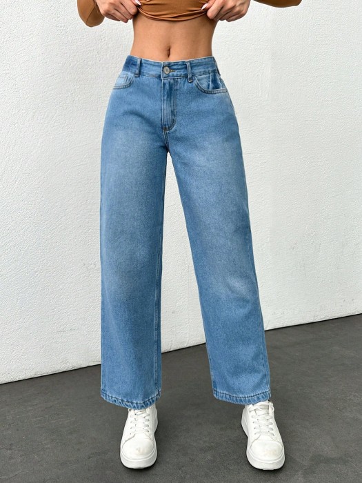 Niebieskie proste jeansy 7/8 (34)