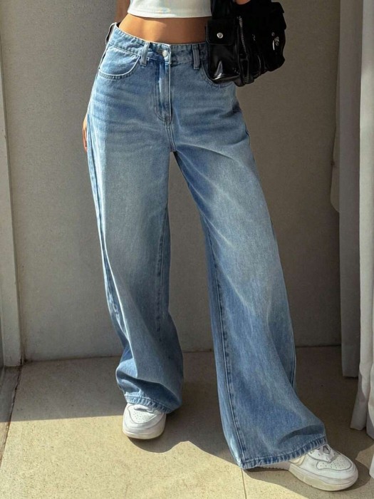 Niebieskie szerokie jeansy (S)