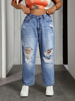 Niebieskie jeansy 7/8 dziury (2XL)