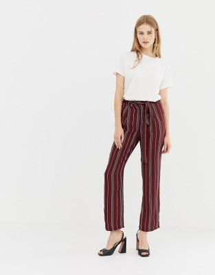 Burgundowe spodnie paski high waist (34)