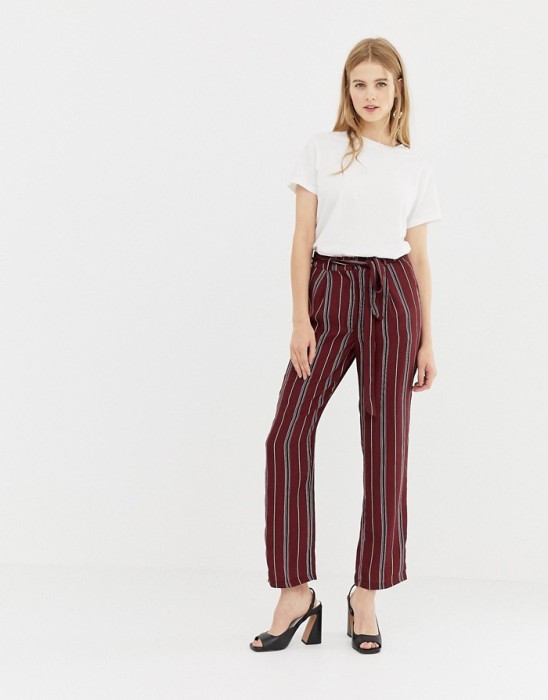 BURGUNDOWE SPODNIE PASKI HIGH WAIST (34)