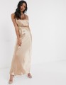 MAXI BEŻOWA SUKIENKA SATYNA (36)