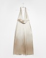 BEŻOWY SATYNOWY KOMBINEZON V NECK (40)
