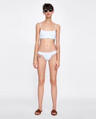 Kremowy prążkowany top bikini (S)