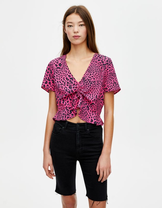 RÓŻOWA BLUZKA ANIMAL PRINT ŚCIĄGACZ (M)