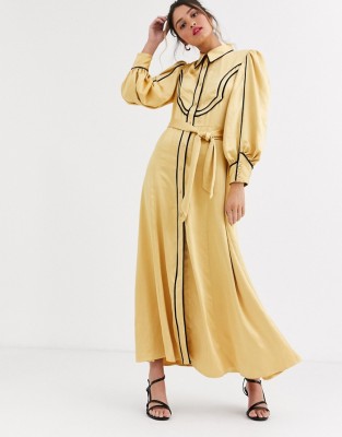 Złota satynowa sukienka maxi (XS)