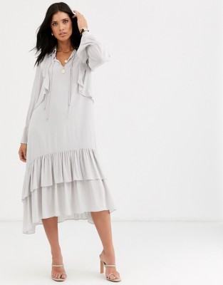 Szara sukienka falbany (S)