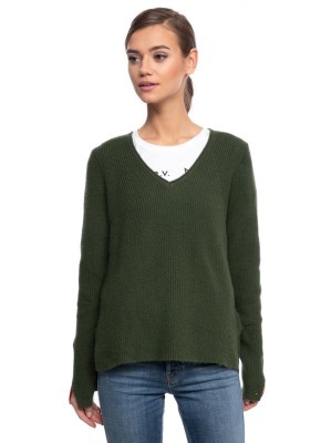Ciemnozielony sweter v neck (XXS)
