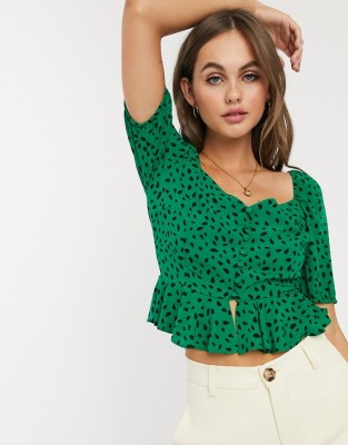 Zielony top print falbana (40)