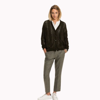 Sweter v neck guziki zieleń (S)