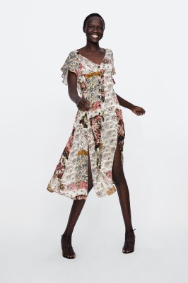 Kolorowa wzorzysta sukienka v neck (L)