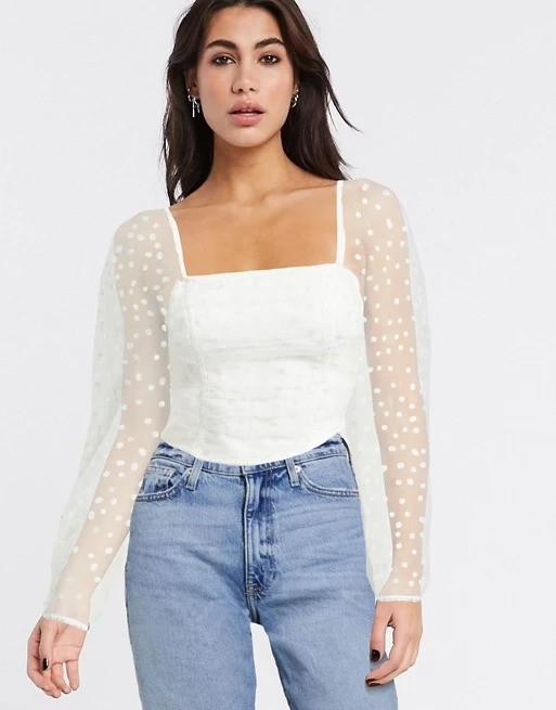 ŚMIETANKOWA KRÓTKA BLUZKA ORGANZA (34)