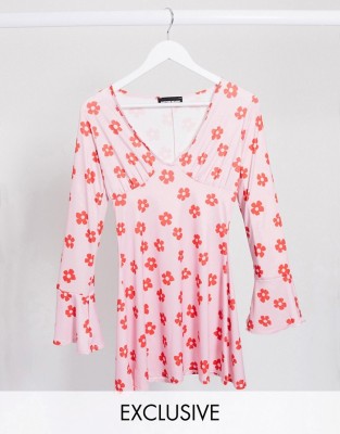 Mini sukienka kwiaty v-neck (36)