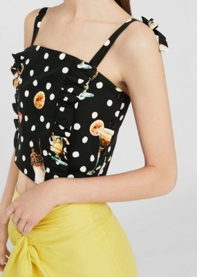CZARNY TOP PRINT GROSZKI (XS/S)